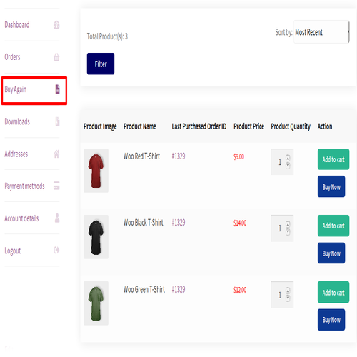 Buy Again For WooCommerce Extension