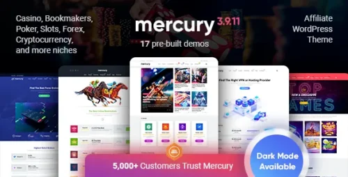 Mercury 3.9.11.1 – Affiliate, Casino, Gambling & Other Niches. Reviews & News WordPress Theme