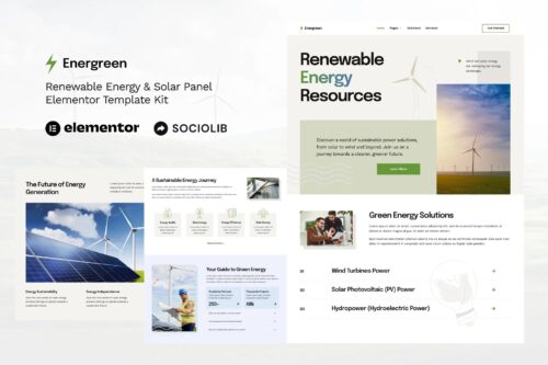 Energreen - Renewable Energy & Solar Panel Elementor Template Kit