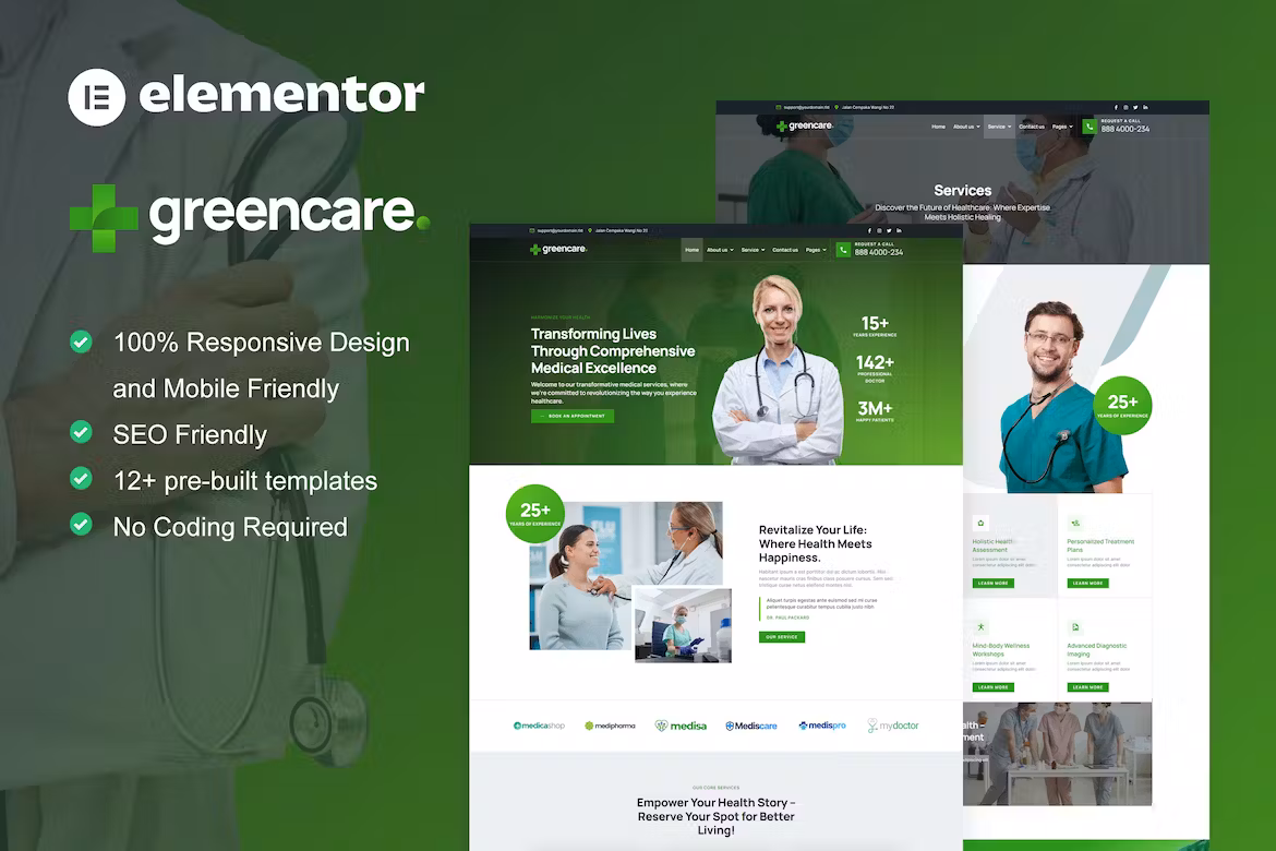 GreenCare - Medical Services Elementor Pro Template Kit