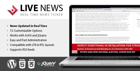 Live News– Real Time News Ticker Plugin best WordPress news ticker plugin instant download