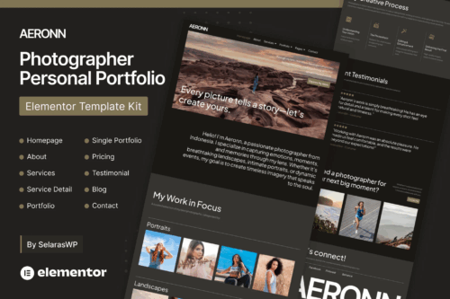 Aeronn - Personal CV Photographer Elementor Pro Template Kit