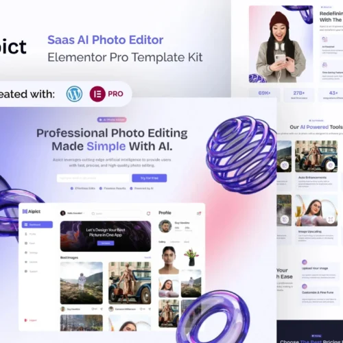 Aipict - Saas AI Photo Editor Website Elementor Pro Template Kit