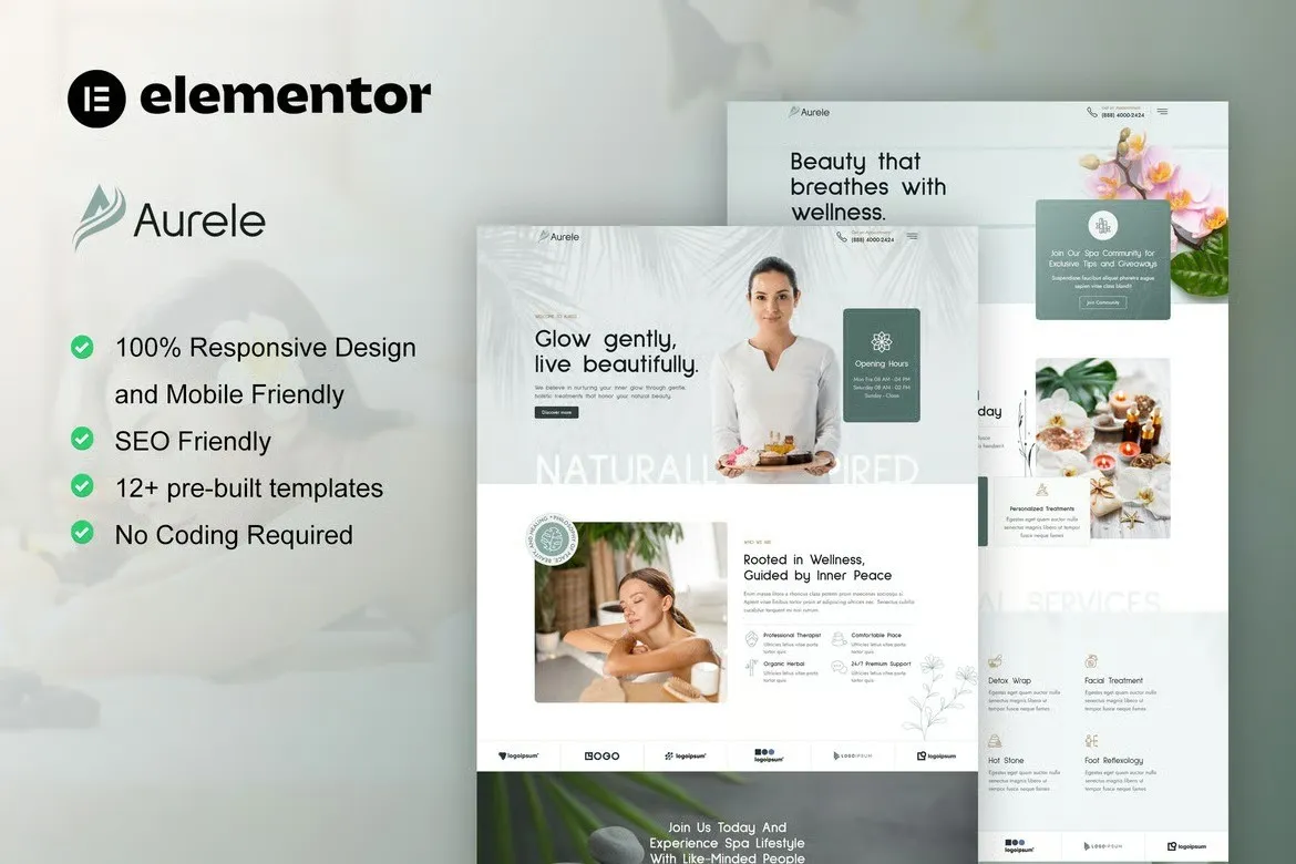 Aurele - Spa & Healing Treatments Elementor Pro Template Kit Aurele - Spa & Healing Treatments Elementor Pro Template Kit - Image 1