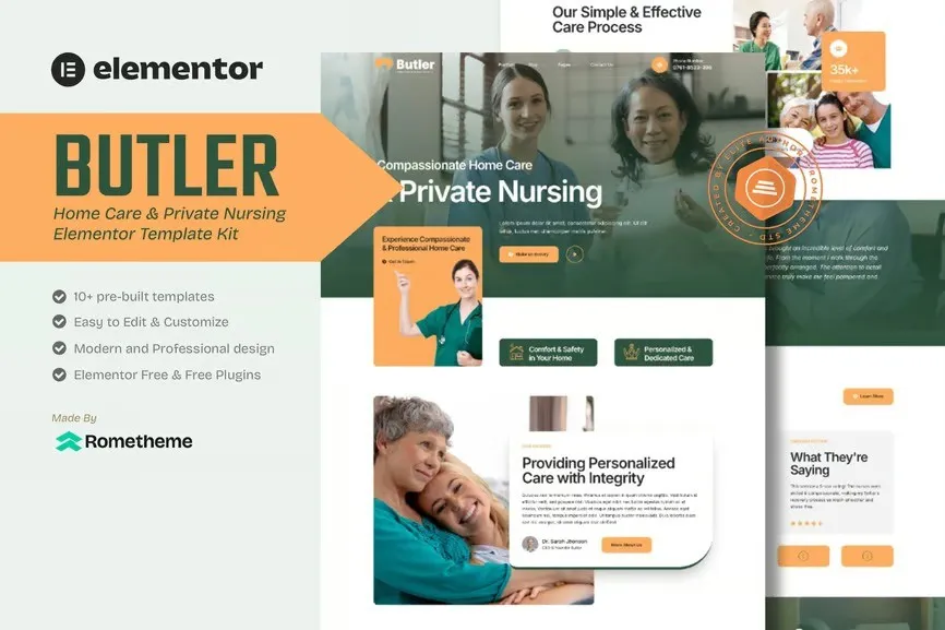 Butler - Home Care & Private Nursing Elementor Template Kit best home care Elementor template kit instant download