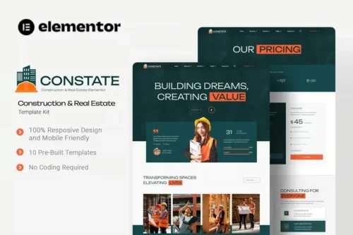 best construction Elementor template kit instant download