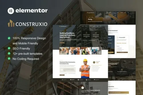 best Construction Elementor template kit for building companies download