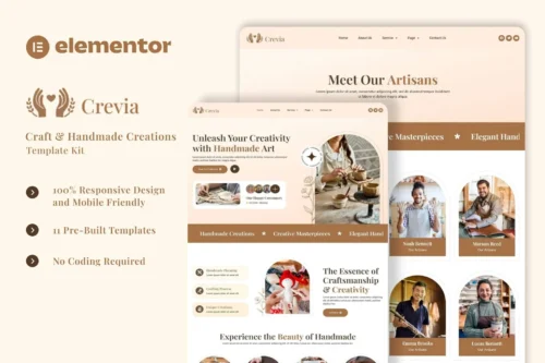 best craft handmade Elementor template kit instant download