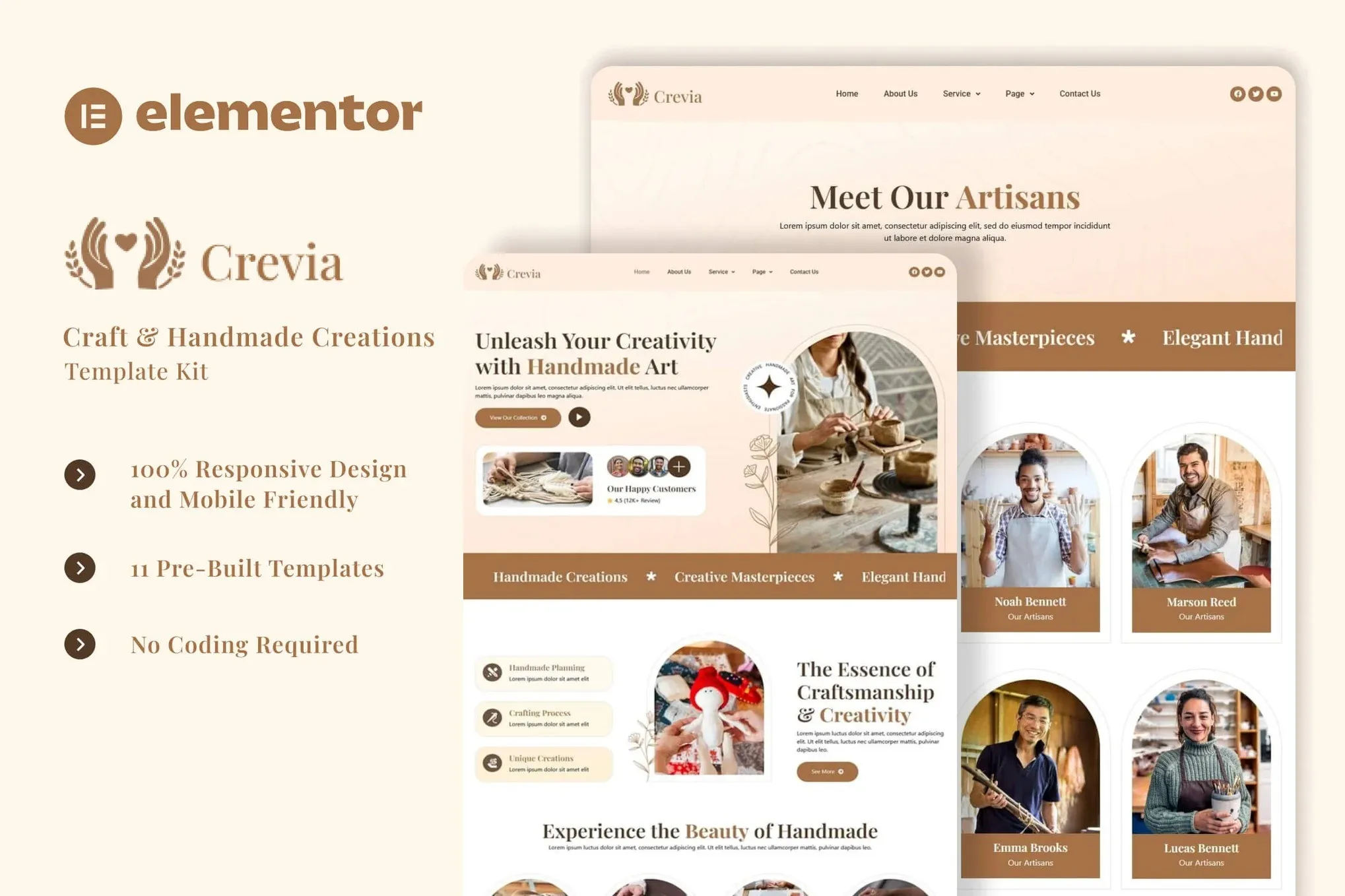 Crevia - Craft & Handmade Creations Elementor Template Kit best craft handmade Elementor template kit instant download