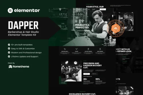 best barbershop Elementor template kit instant download