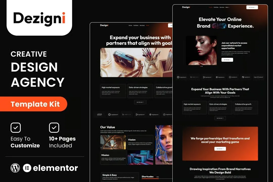 Dezigni - Creative Design Agency & Portfolio Elementor Template Kit best Dezigni Elementor template kit for agencies download
