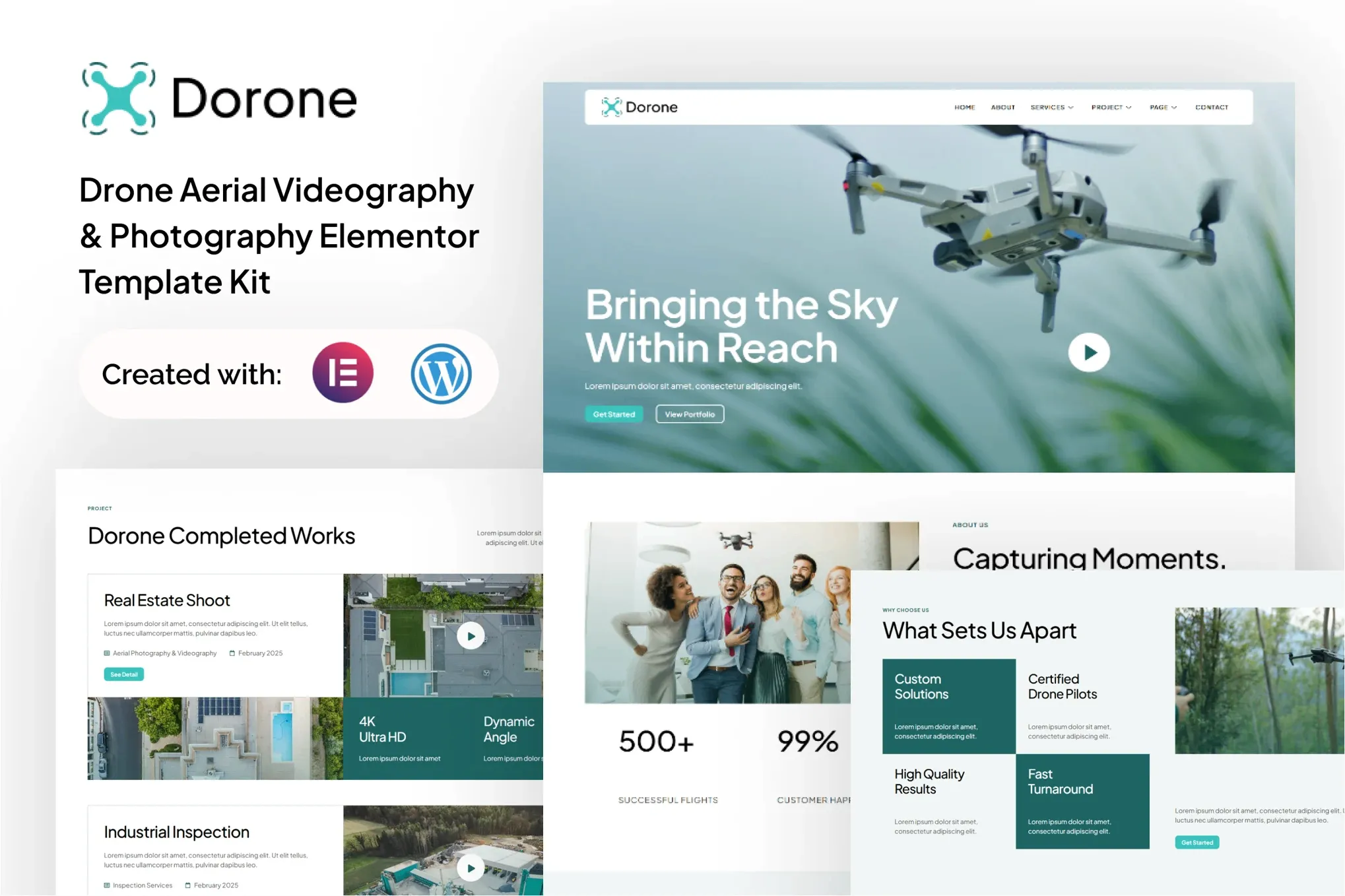 Dorone - Drone Aerial Videography and Photography Elementor Template Kit Premium Dorone drone photography Elementor template kit instant download