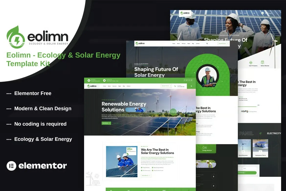 Eolimn - Ecology & Solar Energy Elementor Template Kit best Eolimn ecology solar energy Elementor template kit download