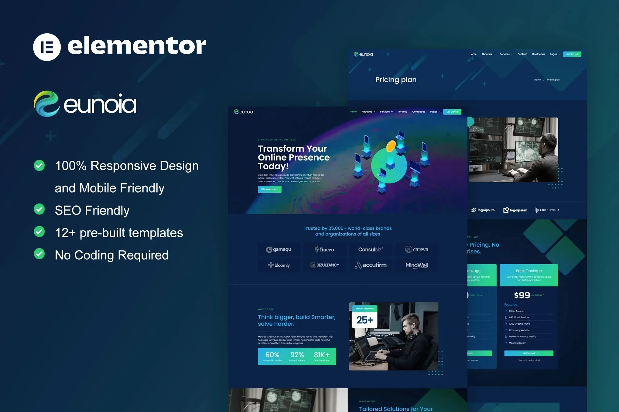 Eunoia - Tech Company Digital Service Elementor Template Kit best Eunoia tech company Elementor template kit instant download