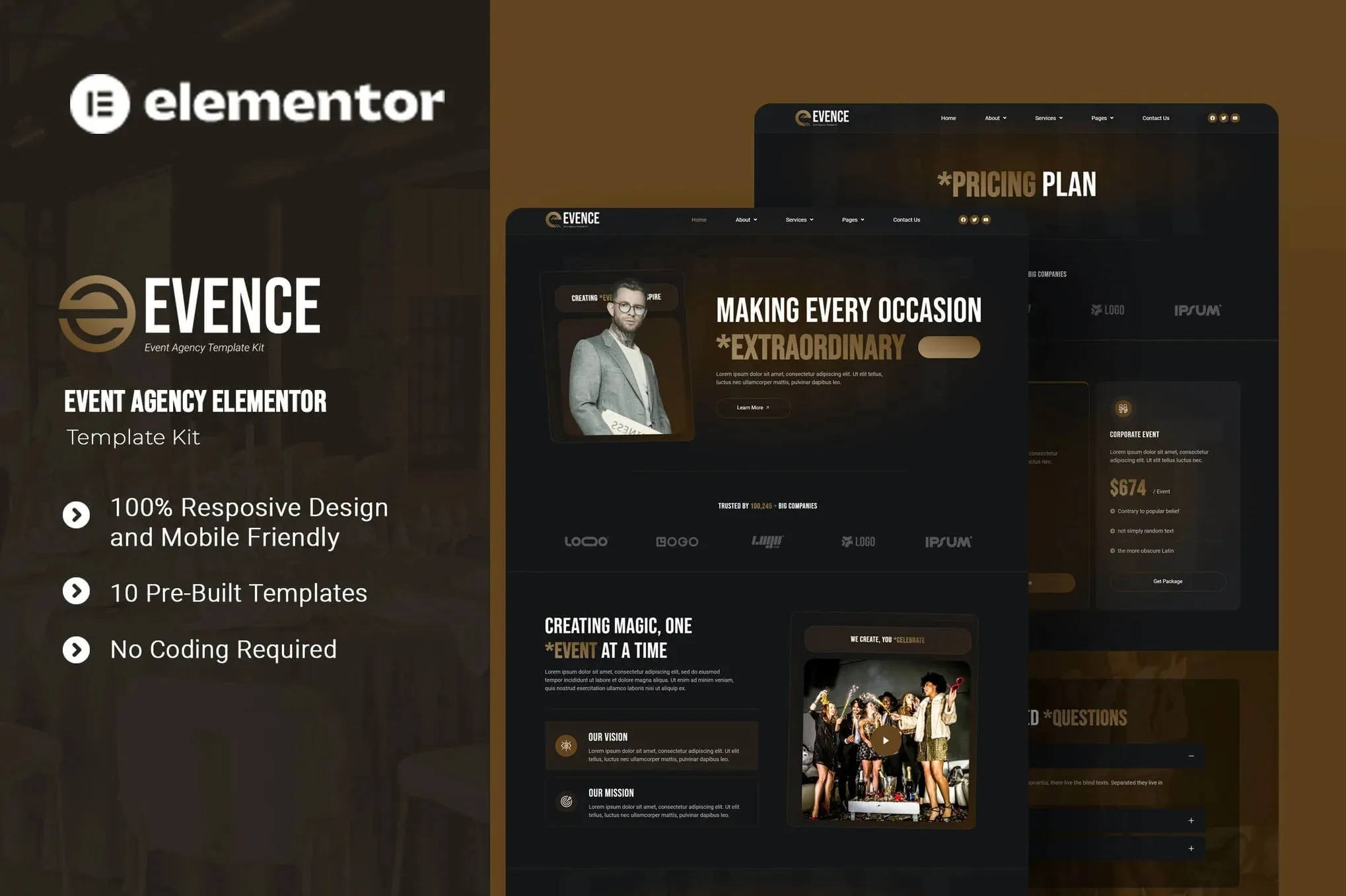 Evence - Event Agency Elementor Template Kit best event agency Elementor template kit instant download