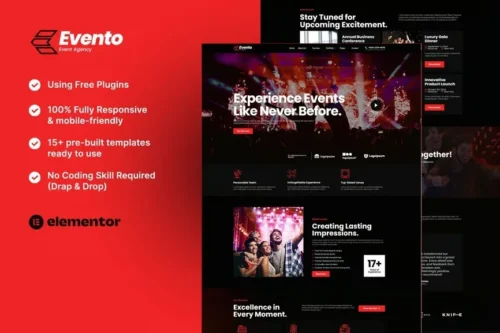 best event agency Elementor template kit instant download