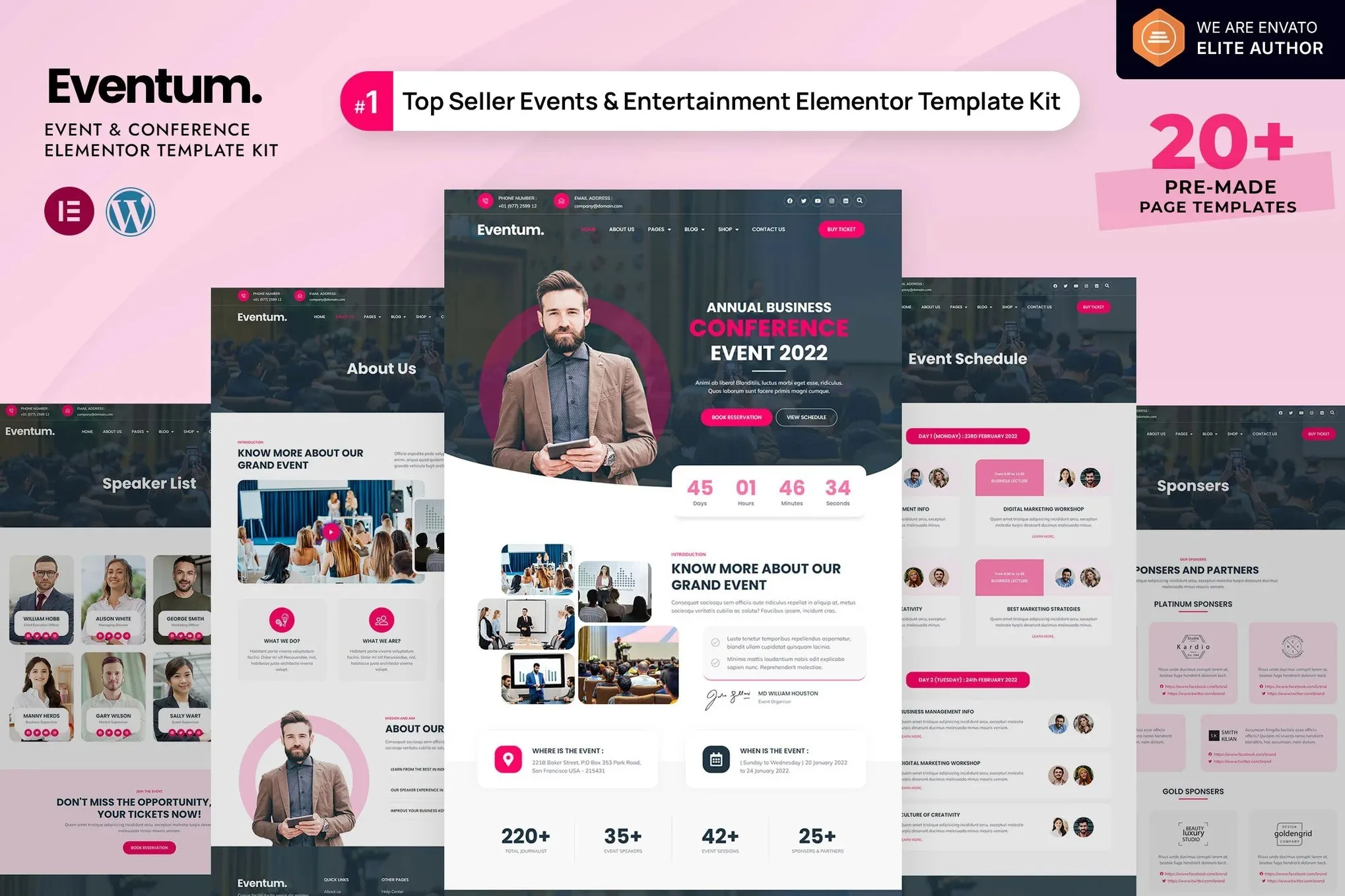 Eventum - Event & Conference Elementor Template Kit best Eventum conference website template instant download
