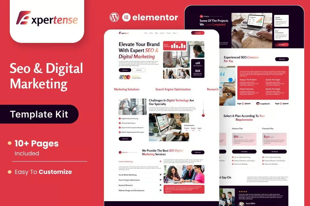 Expertense - SEO & Digital Agency Elementor Template Kit Best SEO agency Elementor template kit instant download