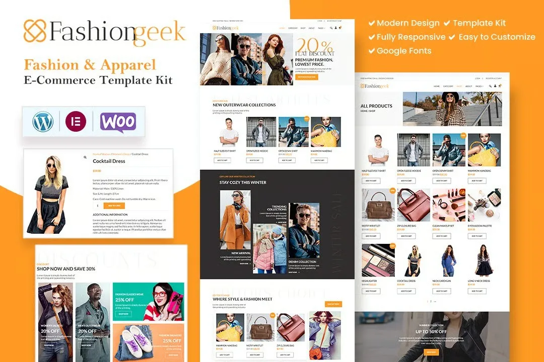 Fashion Geek - WooCommerce Fashion Elementor Pro Template Kit best WooCommerce fashion template download