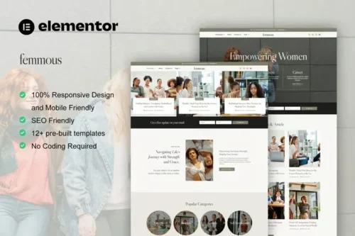 best Femmous feminine blog Elementor template kit download