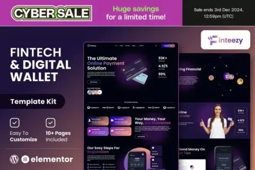 best fintech Elementor template for digital wallet websites instant download