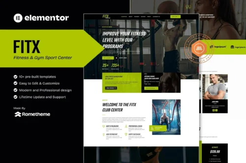 best fitness gym Elementor template kit instant download