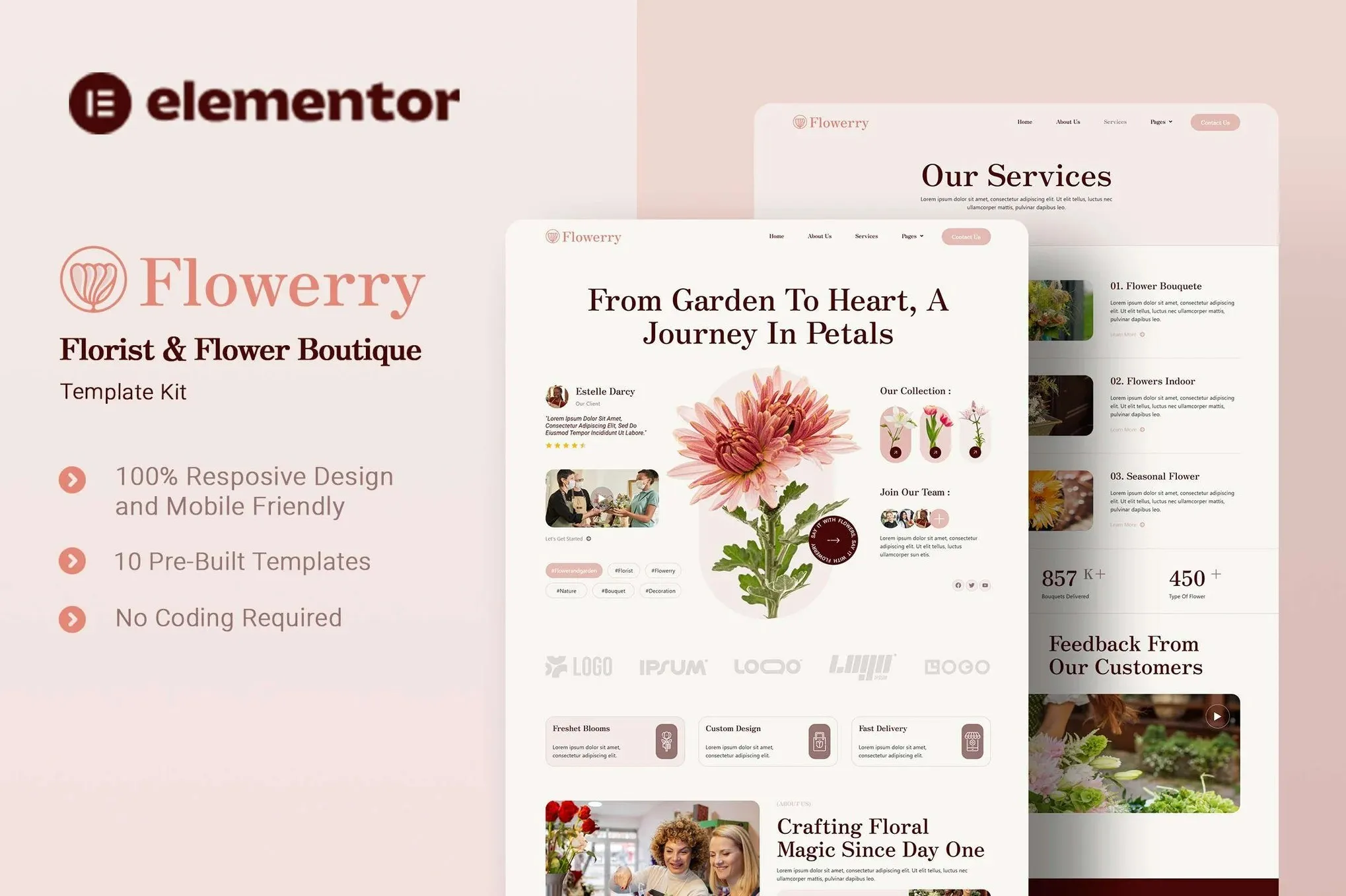 Flowerry - Florist & Flower Boutique Elementor Template Kit best Flowerry Elementor template for florist shop instant download