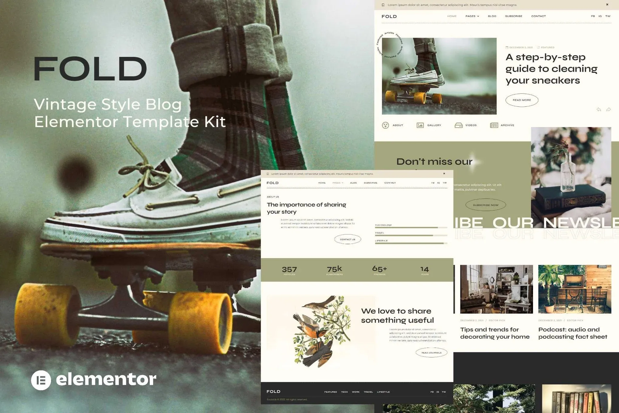 Fold - Vintage Style Blog Elementor Template Kit best vintage Elementor blog template kit instant download