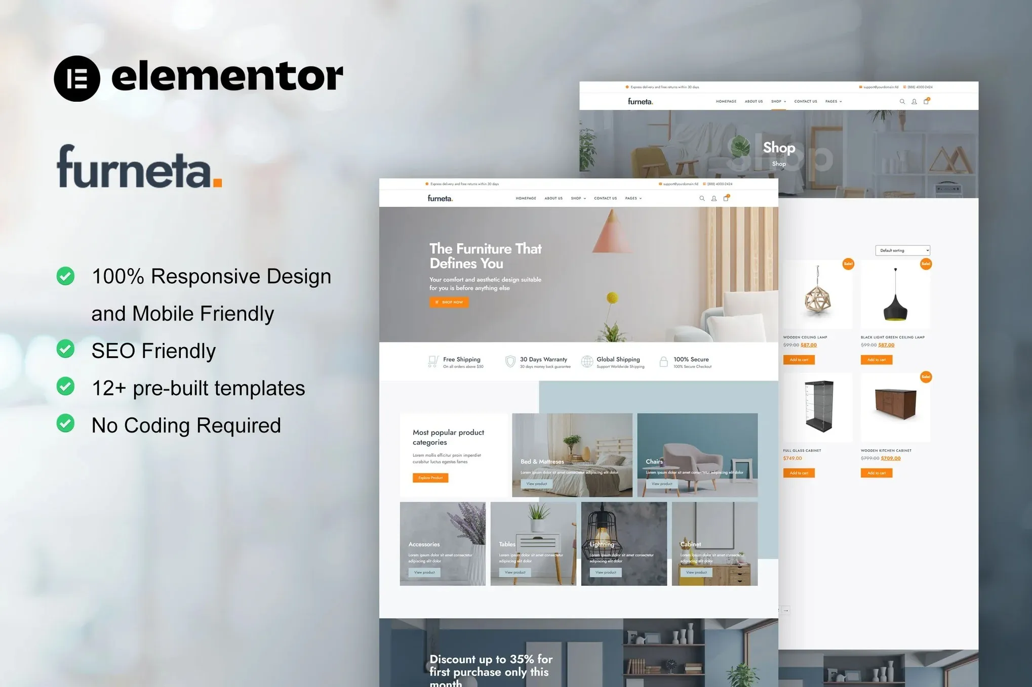 Furneta - Furniture Shop Elementor Template Kit best furniture shop Elementor template kit download