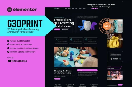 best premium 3D printing Elementor website template download
