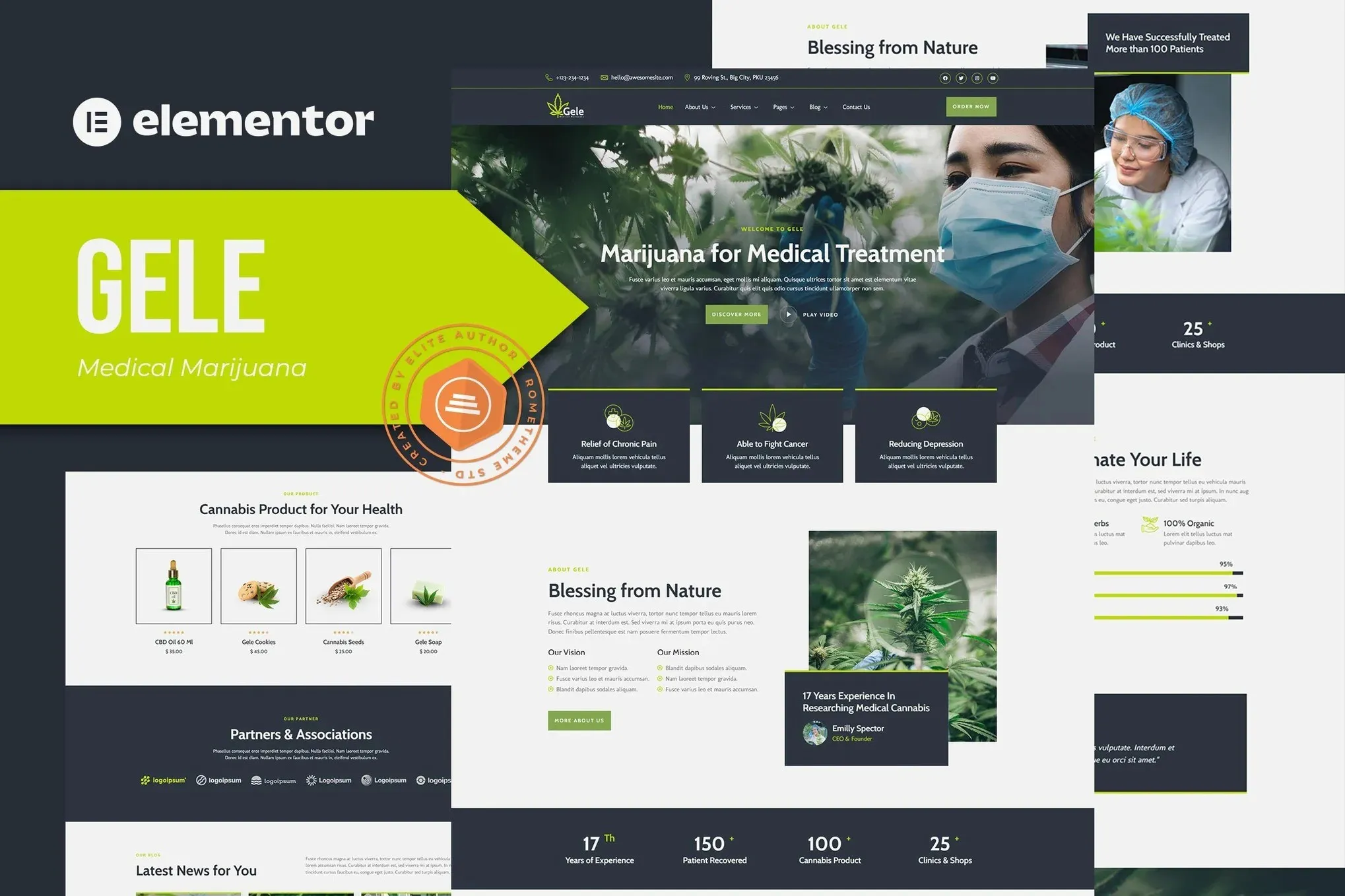 Gele - Medical Marijuana & Medicine Elementor Template Kit best medical marijuana Elementor template kit instant download
