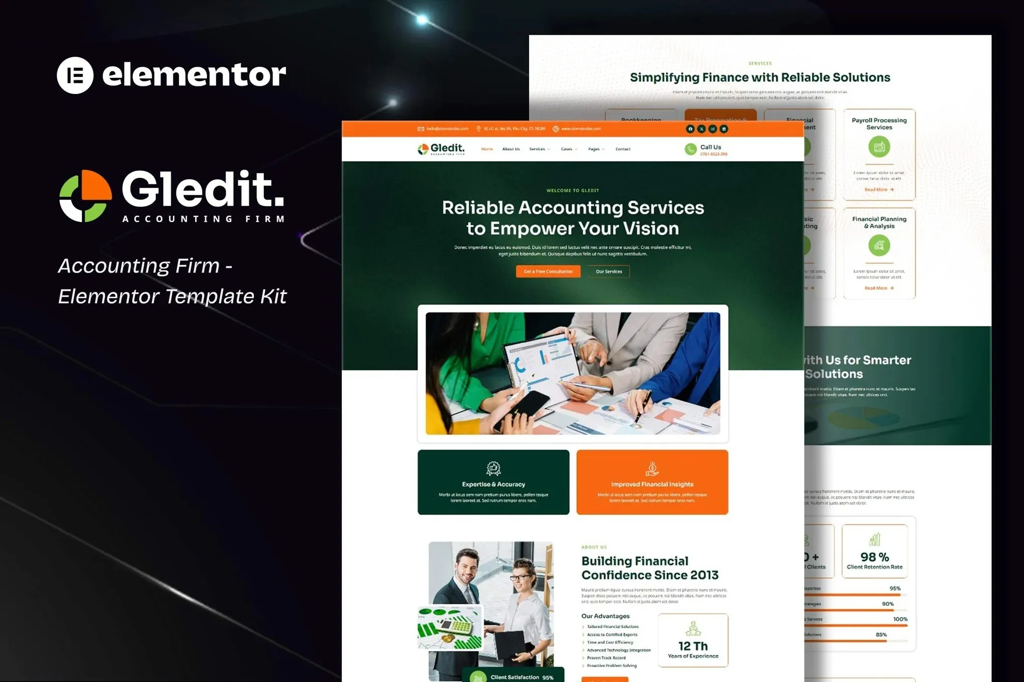 Gledit - Accounting Firm Elementor Template Kit best Accounting Firm Elementor template download