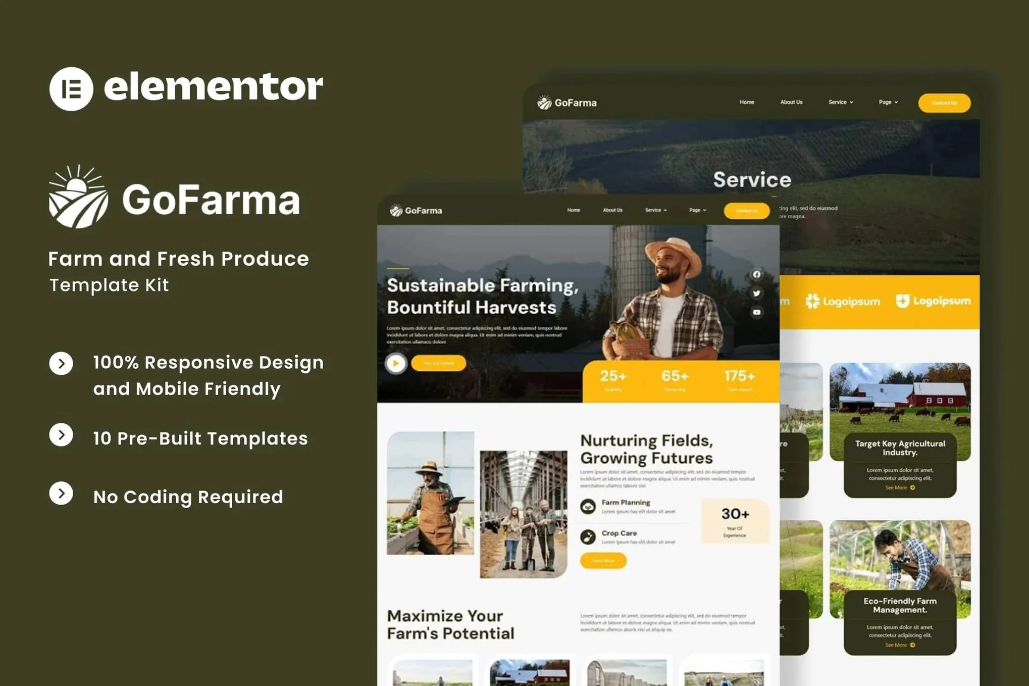 Gofarma - Farm & Fresh Produce Elementor Template Kit best Gofarma farm Elementor template kit instant download