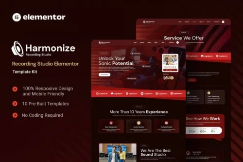 best Harmonize recording studio Elementor template download