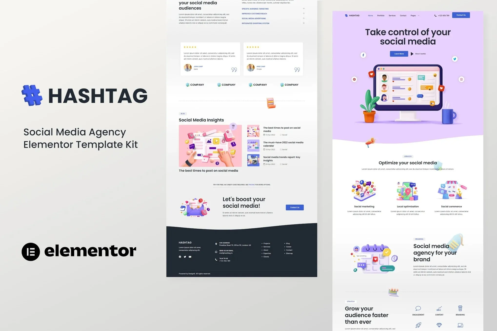Hashtag - Social Media Agency Elementor Template Kit best social media agency Elementor template kit instant download