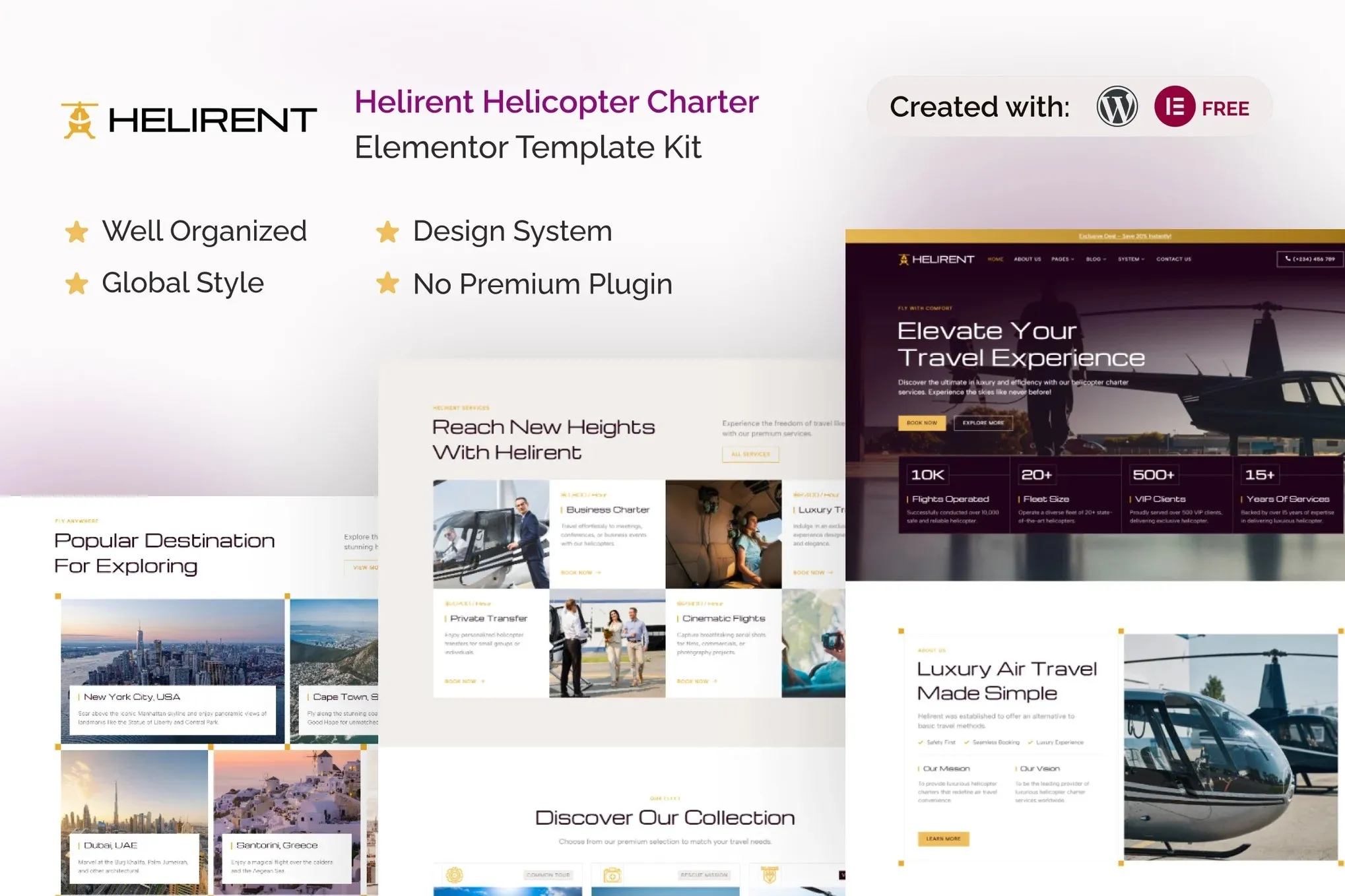 Helirent - Helicopter Charter Elementor Template Kit best helicopter charter Elementor template instant download