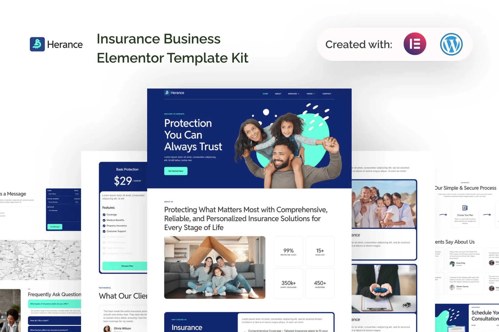 Herance - Insurance Company Elementor Template Kit best insurance website template download for Elementor