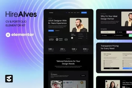best HireAlves CV portfolio Elementor template download
