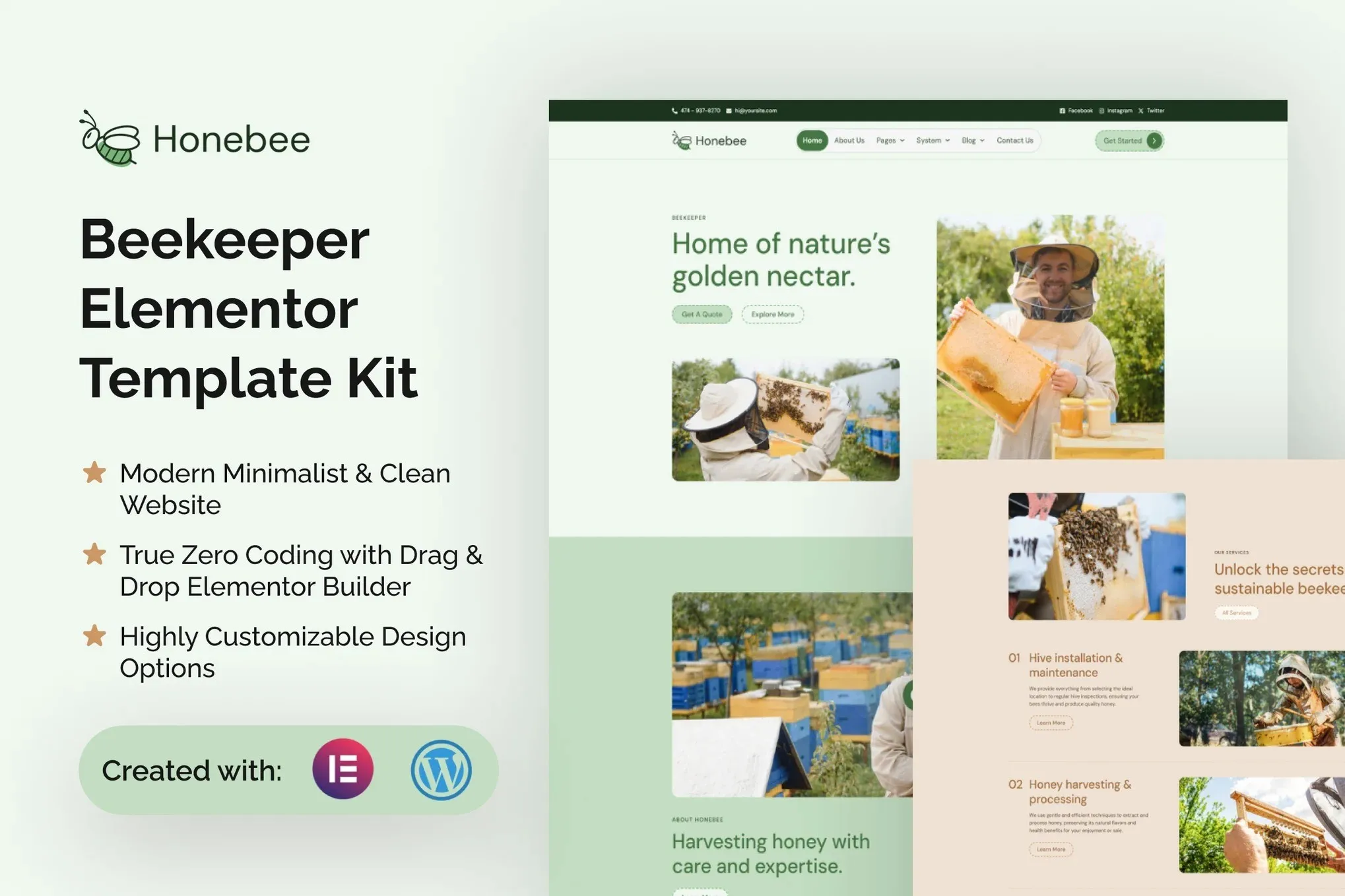 Honebee - Beekeeper Elementor Template Kit best beekeeper website template instant download for Elementor