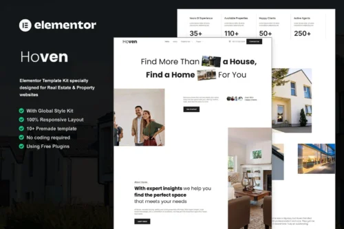 Hoven Elementor template kit for real estate and property websites