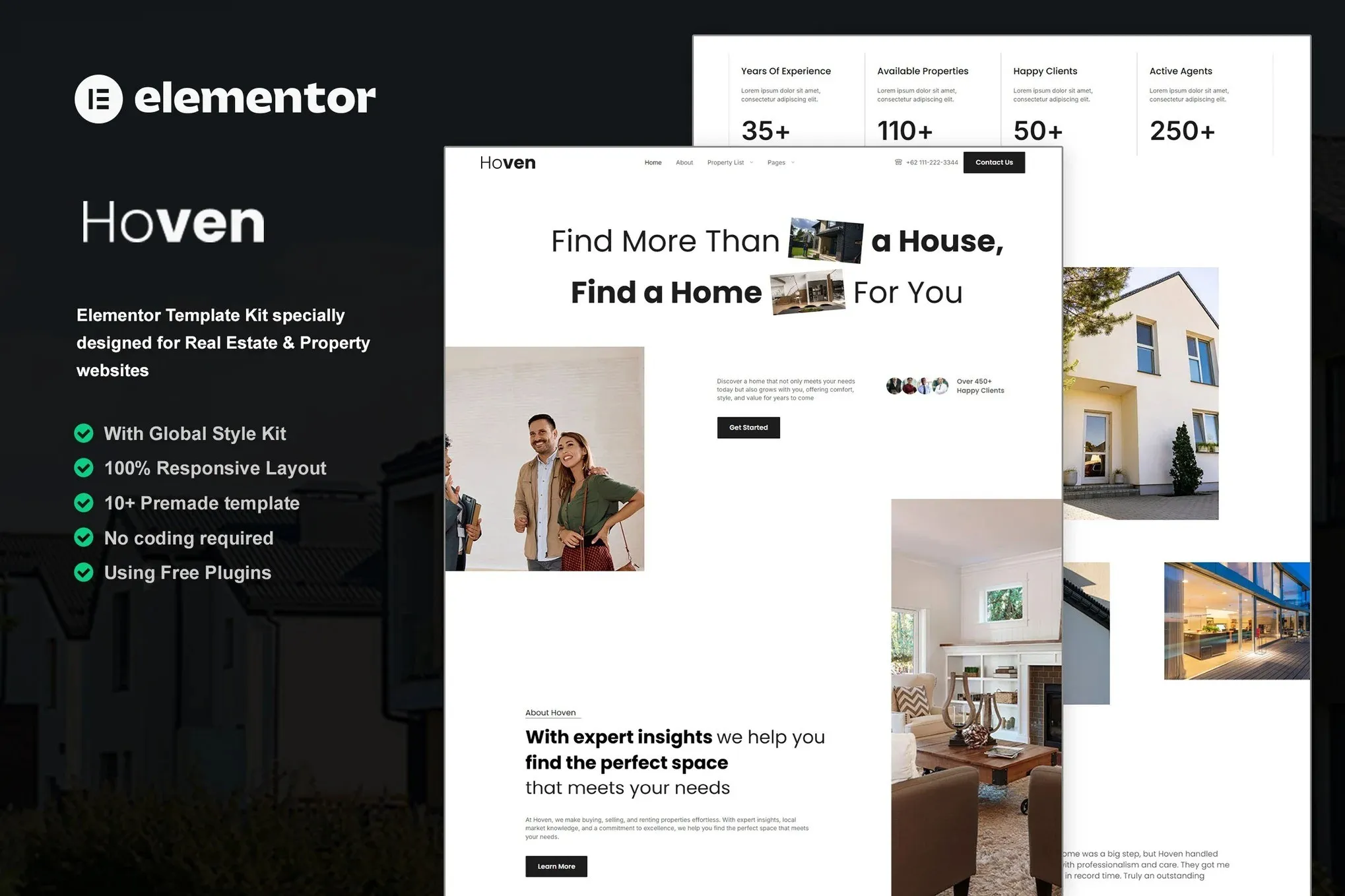Hoven - Real Estate & Property Elementor Template Kit Hoven Elementor template kit for real estate and property websites