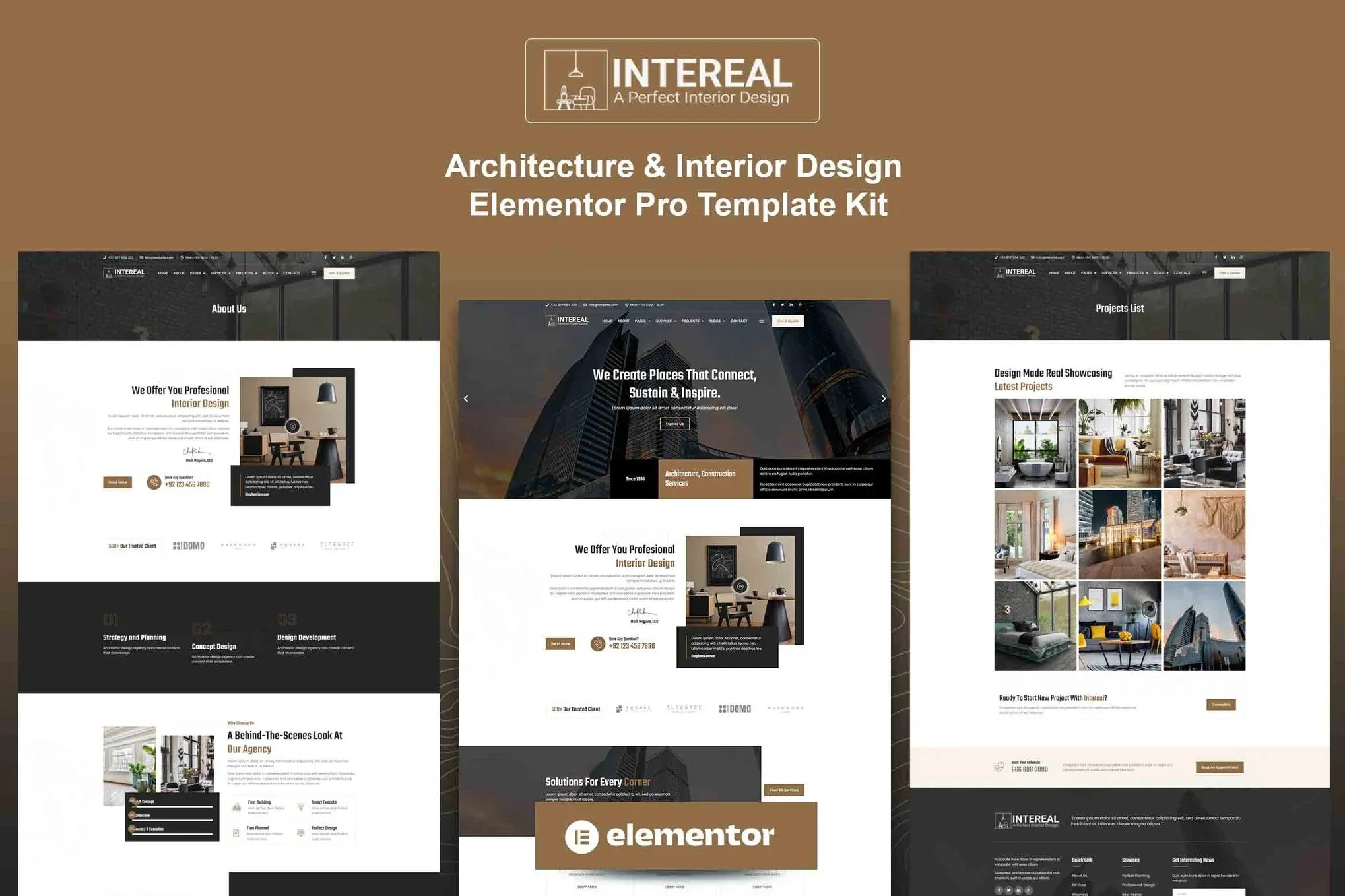 Intereal - Architecture & Interior Design Elementor Pro Template Kit best Intereal architecture template kit for Elementor instant download