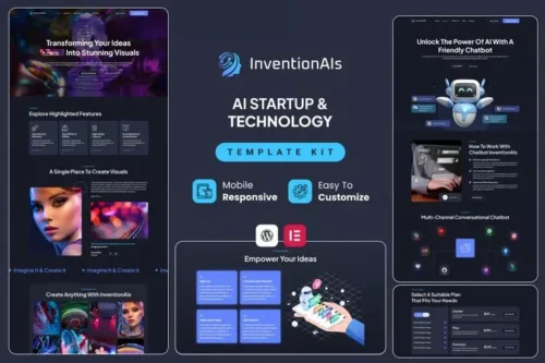 best InventionAIs AI startup Elementor template kit download