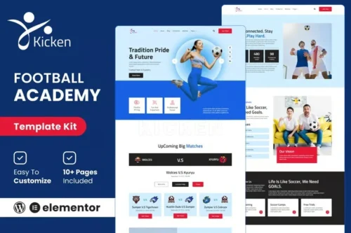 best football academy elementor template kit download