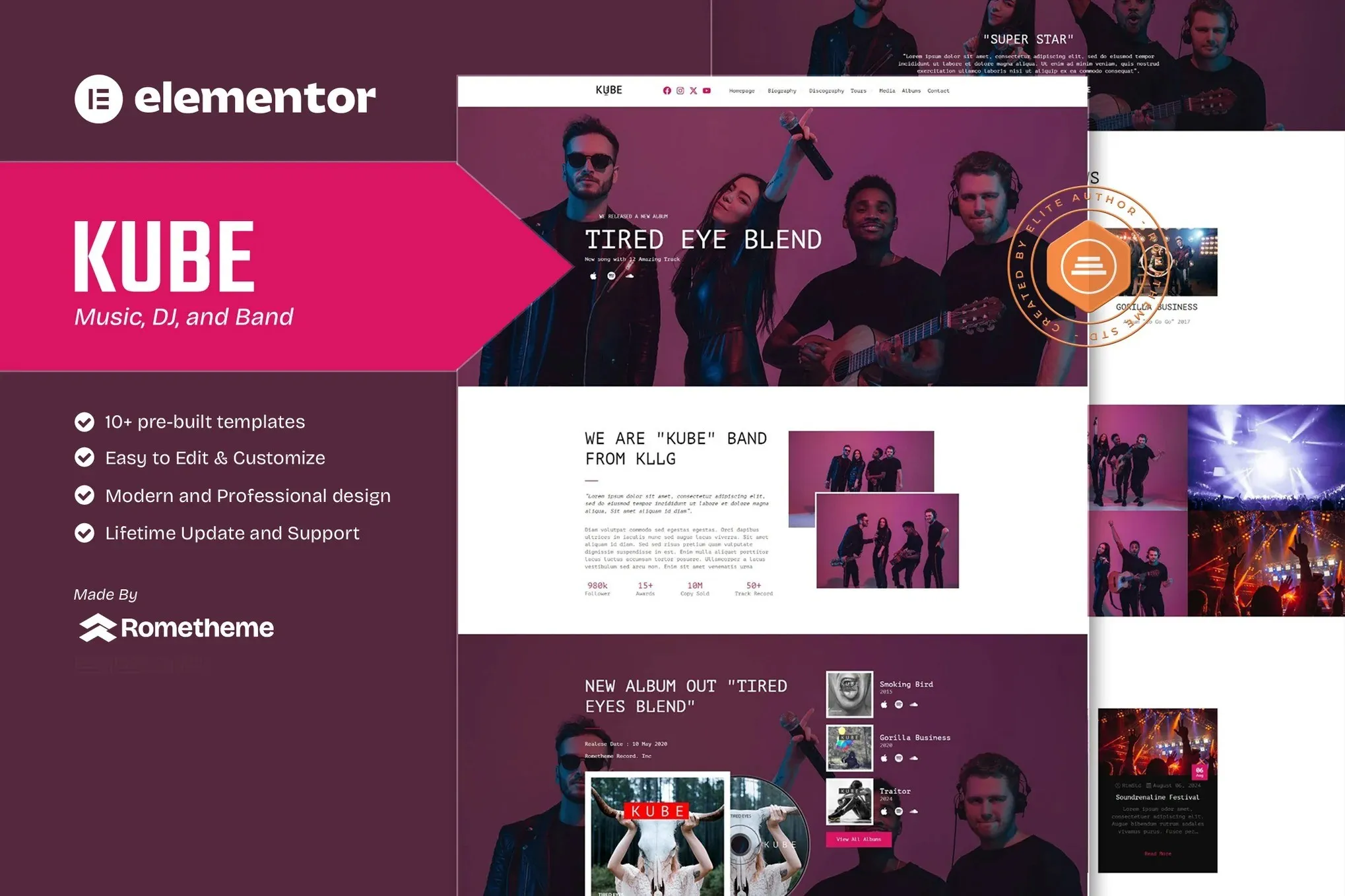 Kube - Music Elementor Template Kit best music Elementor template kit instant download