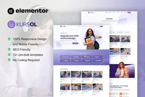 best online course education Elementor template kit download