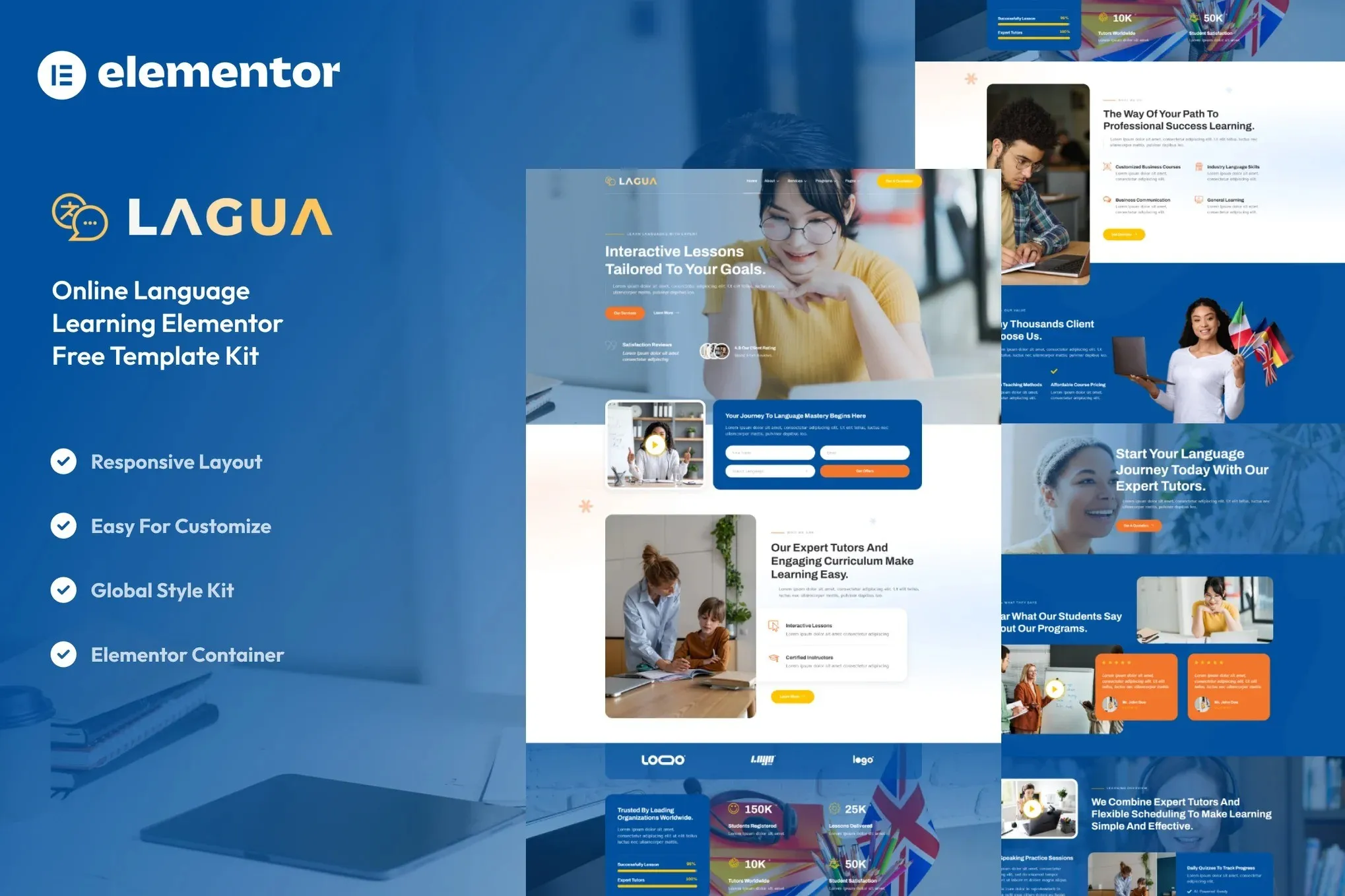 Lagua - Language Course & Learning Center Elementor Template Kit best language school Elementor template instant download