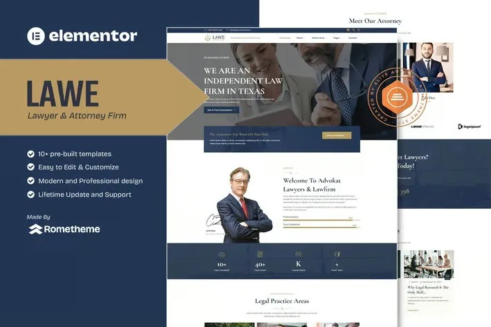 Lawe - Lawyer & Attorney Elementor Template Kit best lawyer Elementor template kit instant download