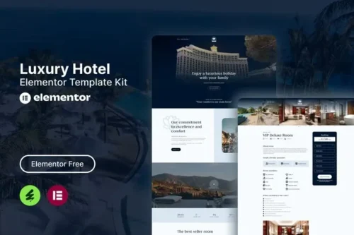 best luxury hotel Elementor template kit instant download