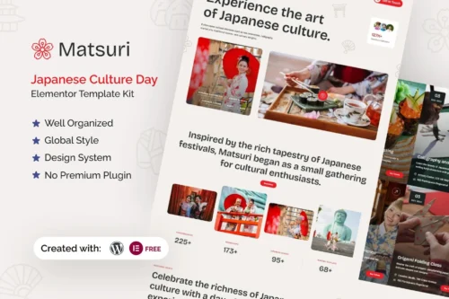 best Japanese festival Elementor template kit instant download